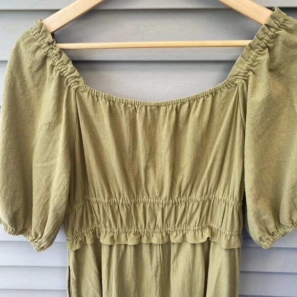 Universal Threads Puffy Sleeve Midi Green/Yellow Dress - Women’s Size L - Picture 8 of 10